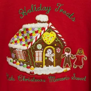 R&B Apparel Women's Red Gingerbread House Double Crewneck Sweatshirt Size XXL thumbnail 3