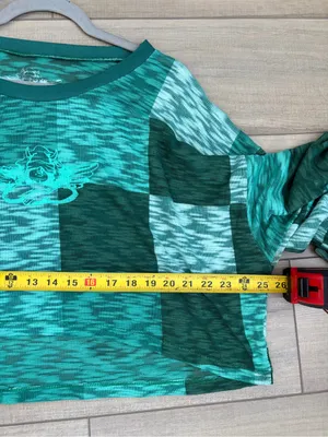 Boys Lie Green Checkered Light Knit Angel Wide Sleeve Cropped Sweater S thumbnail 7