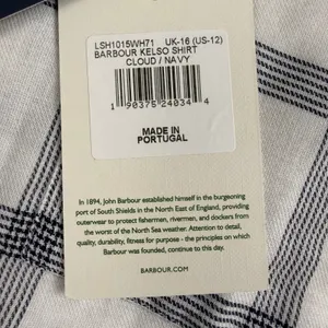 Barbour Summer Tartan Kelso Shirt Womens 12 Cloud/Blue Plaid Cotton British Prep thumbnail 10