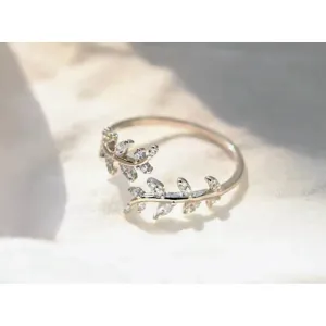Boutique Sparkly 5a Cz‎ Leaf Ring | White Gold Plated Sterling Silver thumbnail 9