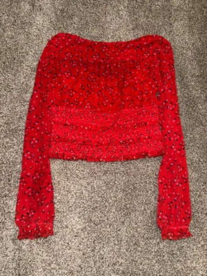 Free People Lolita Red Floral Long Sleeve Smocked Blouse thumbnail 5
