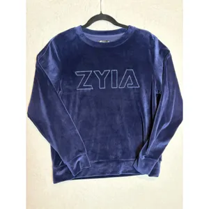 Zyia Active Navy Blue Velour Crewneck Sweatshirt Embossed Logo Size Medium thumbnail 2