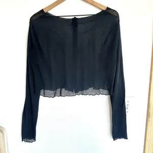 Vintage Y2K Sheer Mesh Black Cropped Cardigan Top Lettuce Hem Vamp Goth Witchy thumbnail 8