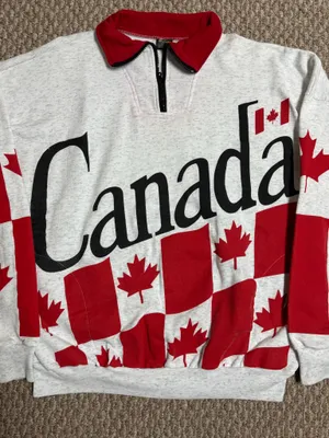 Vintage 90s Style Canada White and Red Canadian Flag Crewneck Quarter Zip Sweater thumbnail 3