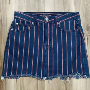 American Eagle High Rise Mini Cutoff Stripes Denim Skirt Women’s 6 thumbnail 1