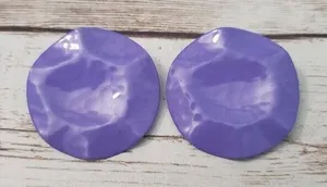 Vintage Clip On Earrings Hammered Design Purple Pushed In Circle Retro thumbnail 1