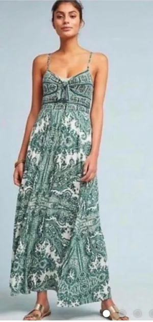 Moulinette Soeurs Green Paisley Tie Front Maxi Dress Brisbane Size M thumbnail 1