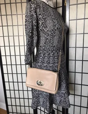 Coach Vintage Pebbled grain Leather Crossbody Shoulder Messenger chain minimalist neutral coquette baguette rectangle preppy solid gold clutch thumbnail 1