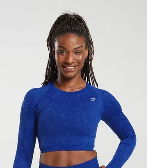Gymshark Adapt Fleck Seamless Long Sleeve Crop top Cobalt Blue Size M thumbnail 1