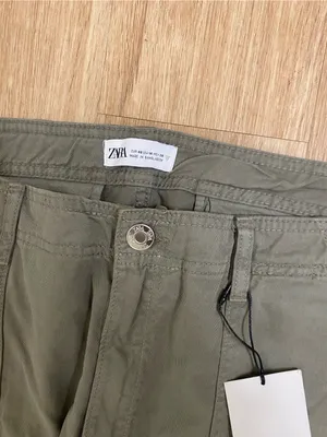 Zara Olive Green Wide Leg Cargo Pants thumbnail 4