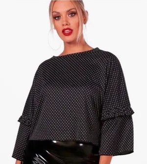 Boohoo NWT Women Large Size 12 Black White Polka Dot Ruffle Blouse Office Chic thumbnail 1