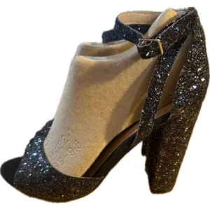 Betsy Johnson Women's Black‎ Glitter Platform Block Heel Sandals Size 8 1/2 thumbnail 4