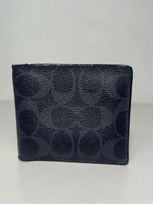 Coach Men's Signature Leather Black & Charcoal Bifold Wallet W/ Coin Pocket thumbnail 3