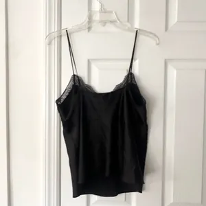 Victoria's Secret Black Satin Lace Trim Clear Jewel Accent Slip Tank Lingerie L thumbnail 6