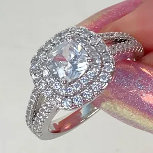 Diamond Look CZ Engagement Ring Halo Cushion Cut Silver Size 7.5 thumbnail 4
