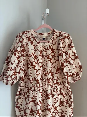 Universal Threads Cream and Brown Floral Romper Puff Sleeve Cottage Women’s SZ XL thumbnail 4