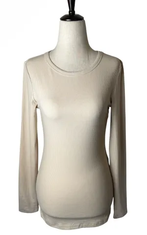 Anrabess Long Sleeve Top Womens Size S Beige New Ribbed Crew Neck‎ TL00037 thumbnail 1