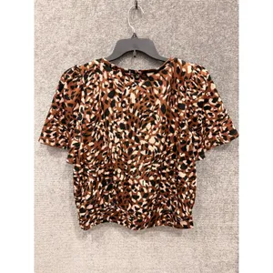 Ann Taylor Factory Women Top L Brown Leopard Puff Sleeve Knit Animal Print thumbnail 8