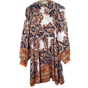 Free People Say‎ You Love Me Mini Dress Size M Orange Combo Paisley Boho Flowy thumbnail 6