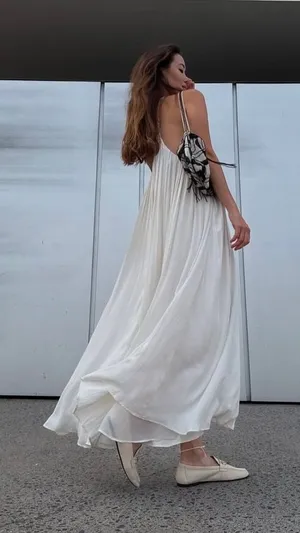 Zara Flowy Halter Maxi Dress in Soft Cream thumbnail 1