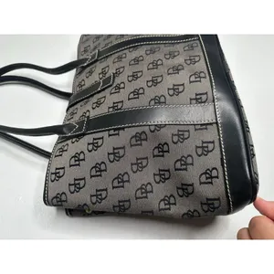 DOONEY & BOURKE Black Gray DB Monogram Buckle Flap Top Shoulder Large Tote Bag thumbnail 9