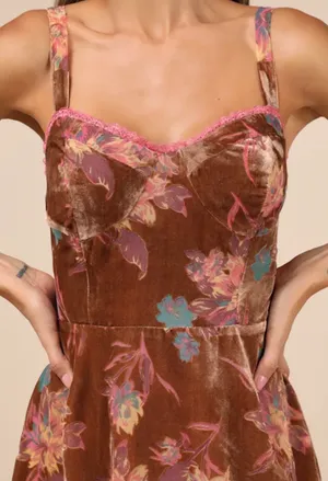 Lulus Coveted Grace Brown Velvet Burnout Bustier Midi Dress thumbnail 3