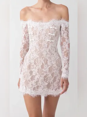 NEW SAU LEE Rachael Off the Shoulder Lace white Minidress Sz 10 thumbnail 4