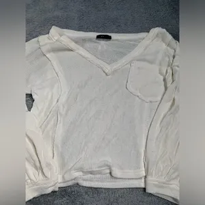 Vici White V-Neck Long puff Sleeve sweater top small thumbnail 3