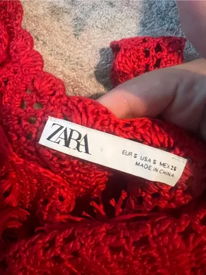 Zara Red Crocheted Fringe Crop Tank Top thumbnail 12
