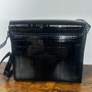 Burberry Shoulder Bag Medium Black Patent Leather Checkered Check Plaid Flap thumbnail 2