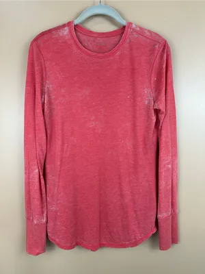 Aerie Distressed Long Sleeve Tee Pink Coral Soft Casual Lightweight Boho M thumbnail 1