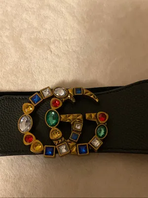 Black Elastic Waist Belt with Jeweled Gold Buckle thumbnail 2