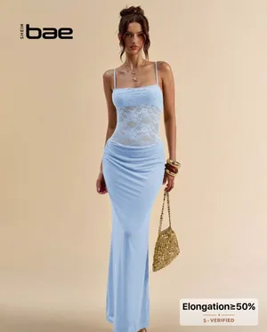 SHEIN Baby Blue Lace Mesh Cowl Neck Draped Maxi Dress thumbnail 6