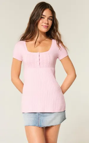Hollister Pink Short-sleeve Henley Babydoll Top thumbnail 1