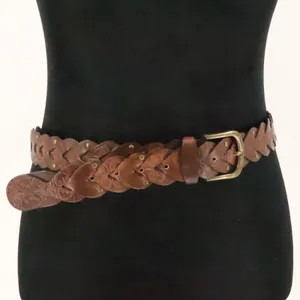 Boho Braided Heart Tooled Leather Belt Womens Size XL Brown Floral Y2K Cowgirl thumbnail 1