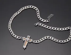 Link Chain Cross Necklace for Men Women Unisex Hip Hop Style thumbnail 4