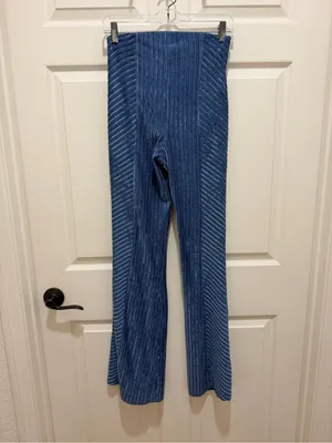 Free People Slim Pull-On Velvet Flare Pants Blue High Rise 70s Size- Small thumbnail 6