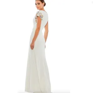 Mac Duggal 55709 Embellished Sleeve Jersey Wrap Gown White Size 4 thumbnail 3