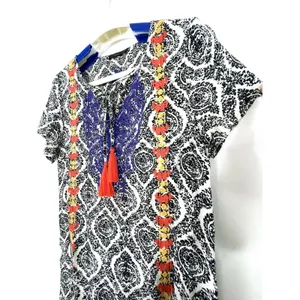 THML Damask Print Multicolor Embroidered Casual Tunic Dress Size Small FLAW thumbnail 5