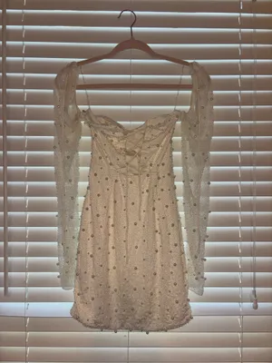 Oh Polly Mini Dress Embellished Long Sleeve White thumbnail 4