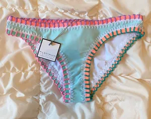 PLATINUM SWIMWEAR Stitched Scoop Bikini Bottoms in Light Blue Size M thumbnail 1