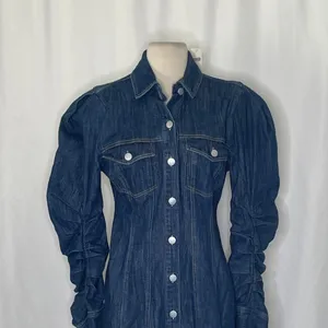 NWT! Anthropologie PILCRO Long-Sleeve Button-Front Seamed Denim Mini Dress Small thumbnail 3