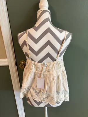 Jessica Simpson Striped Cream Peplum Cami with Lace Trim thumbnail 2