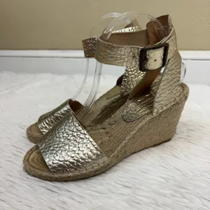 J. Crew Corsica Metallic Gold Espadrille Wedge Sandals Size 7 thumbnail 4