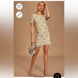 Lulus yellow pattern dress spring summer‎ xs relaxed fit short sleeves maximal thumbnail 11