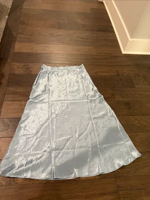 New Without Tags Double Zero Blue Satin Slip Skirt Sz M thumbnail 6