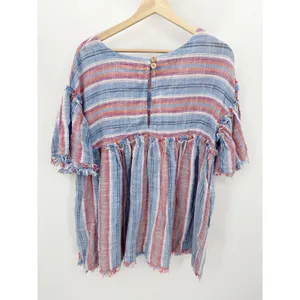 Free People Summer Nights‎ Striped Babydoll Mini Dress Blue Red Small OB898561 thumbnail 2