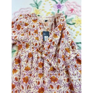 Universal Thread‎ Floral Puff Sleeve Mini Dress Cream Orange Purple XS NEW thumbnail 10