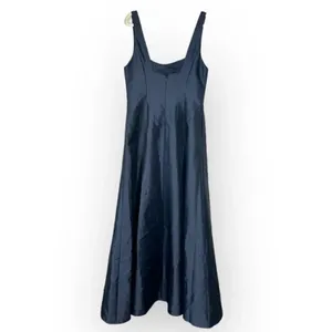Alfred Sung Maxi Gown Women's 14R Navy Blue Square Neck Satin A-Line Sleeveless thumbnail 4
