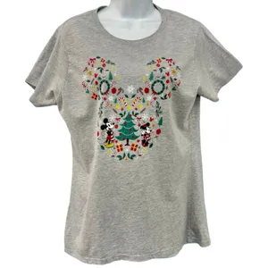 Disney Mickey Mouse Ears Friends Gray Christmas Holiday Tee Shirt Women's size L thumbnail 4